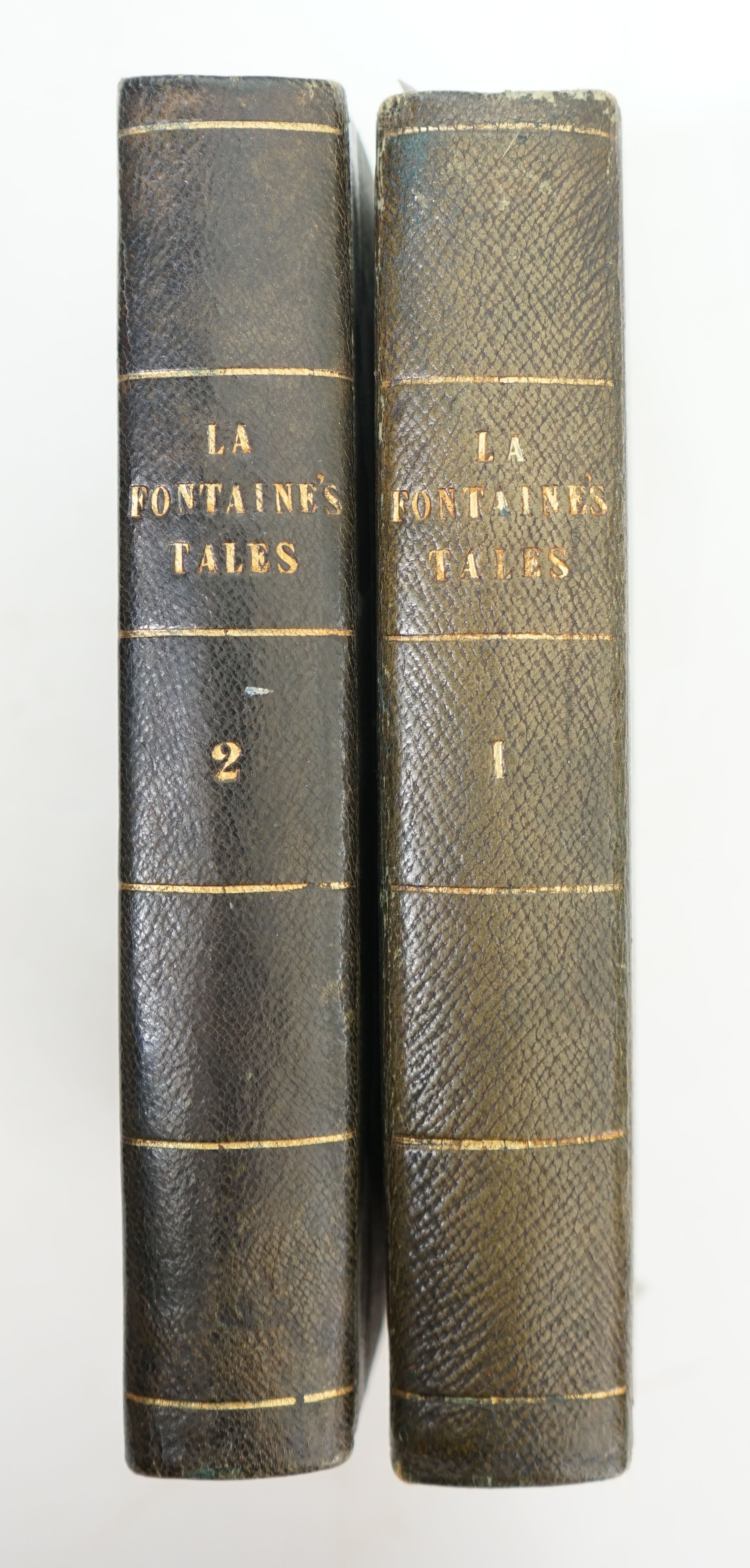 La Fontaine, Jean de - La Fontaine’s Tales: Imitated in English Verse, 2 vols, 12mo, half green morocco with blind stamped cloth boards, first complete edition in English, with engraved portrait frontispiece and extra il